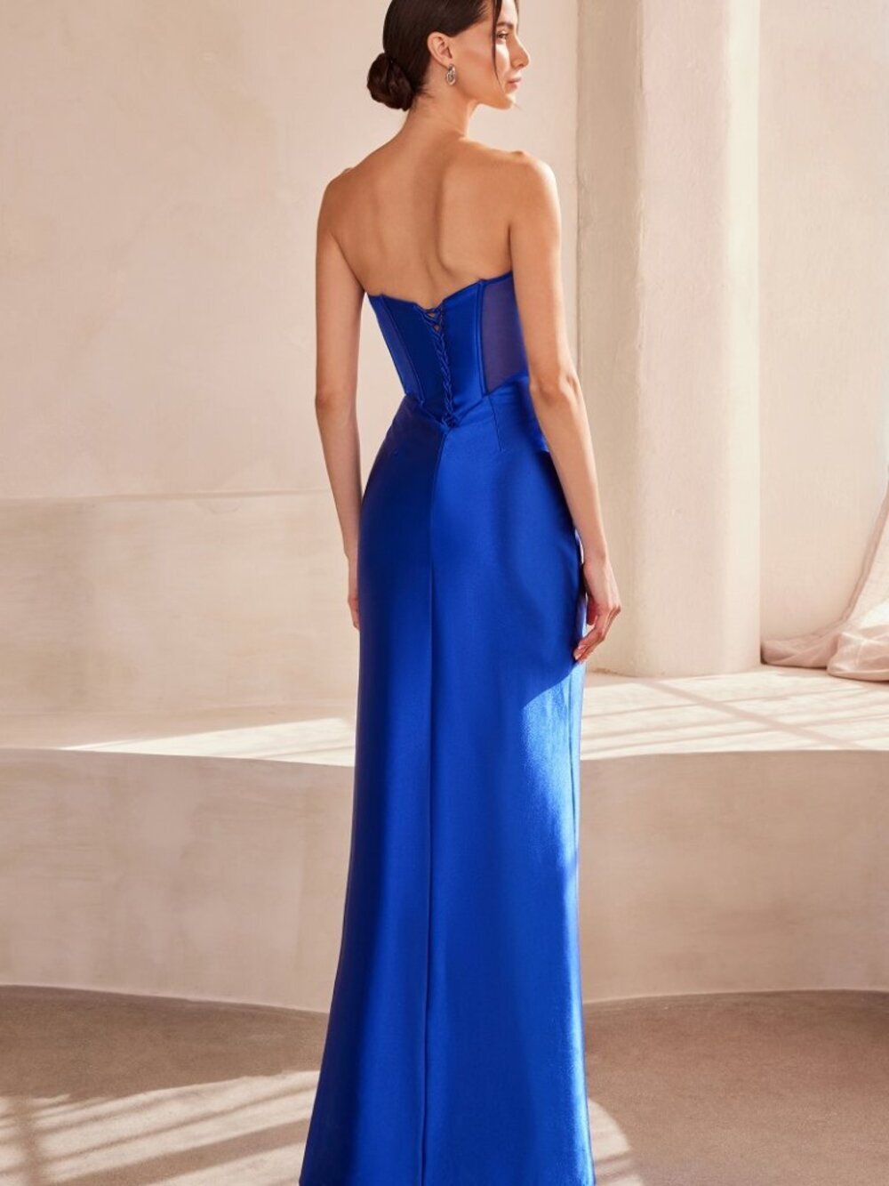 New Strapless Sheath Long Satin Dress w/ Sweetheart Neck & Sheer Bodice T708